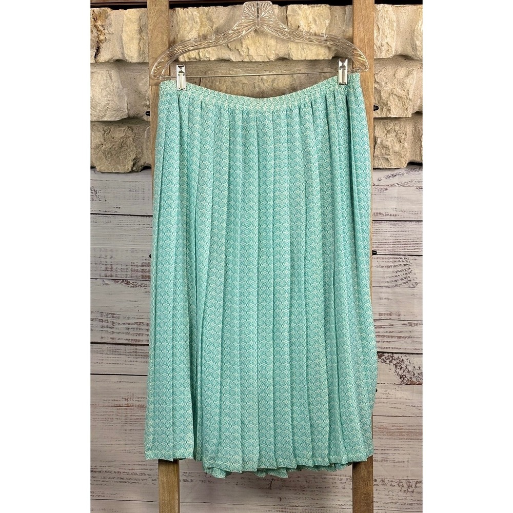 Leslie Fay Teal White Geometric Accordion Pleat Midi Skirt Petite 16P - Picture 7 of 9